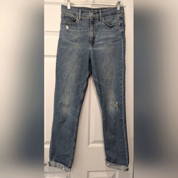 GAP High Rise Selvedge Cigarette Jeans Denim Dark Indigo Distress Size 8/29 Tall - Picture 2 of 10
